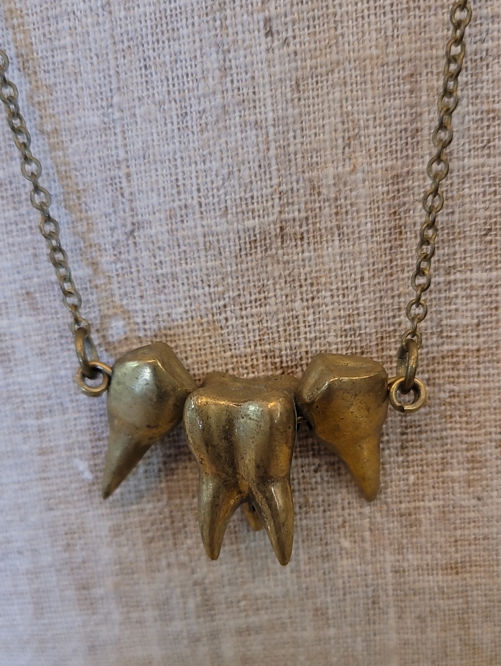 Rocker Brass Tooth Trio Pendant Necklace - Women Jewelry